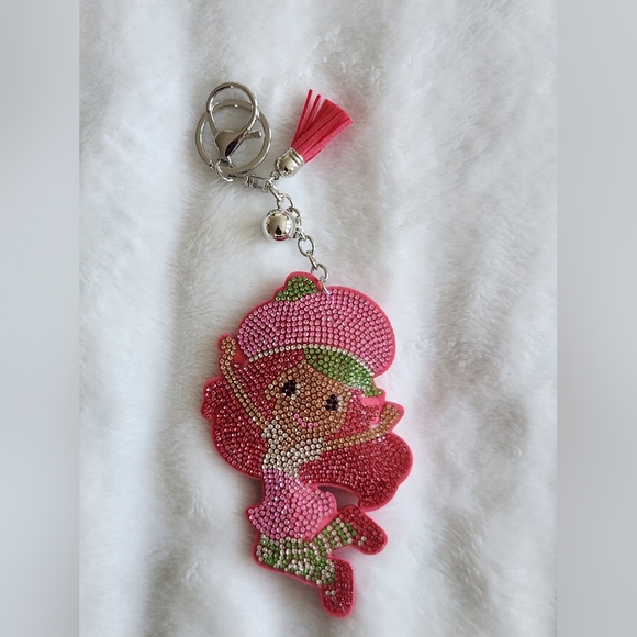 Accessories - Strawberry Shortcake Pink and Silver Rhinestone Keychain Accessory Bag Charm